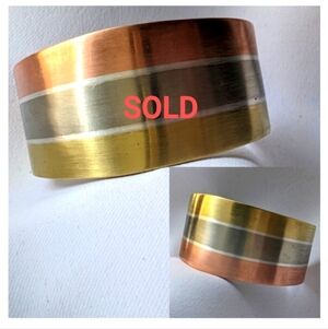 Vintage Los Castillo Taxco Sterling Silver Brass Copper Cuff Bracelet 1950s